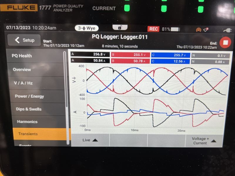 power quality analysis screen